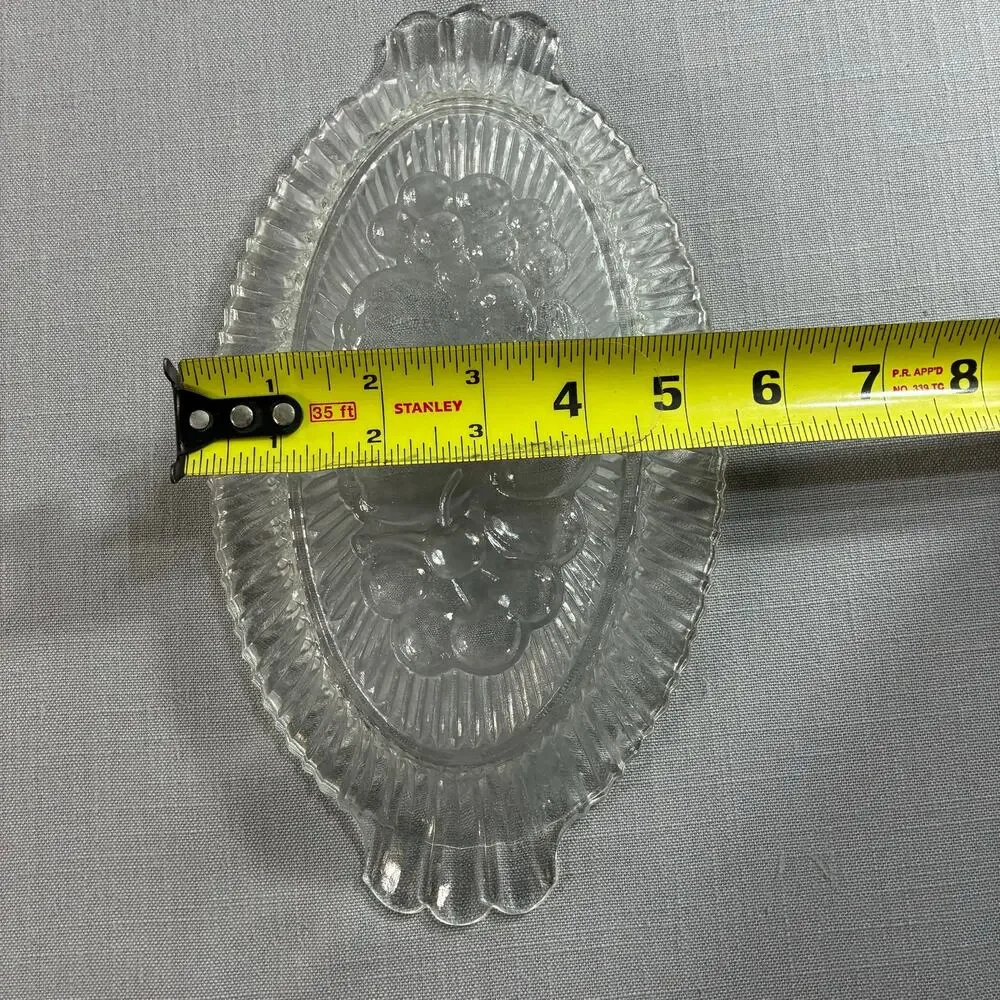 Vintage Clear Pressed Glass Relish Tray Fruit Pattern Oval Serving Dish 9.5 Inch